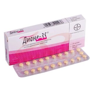 Диане-35 таблетки покрытые оболочкой 2 мг + 0.035 мг №21. Фото